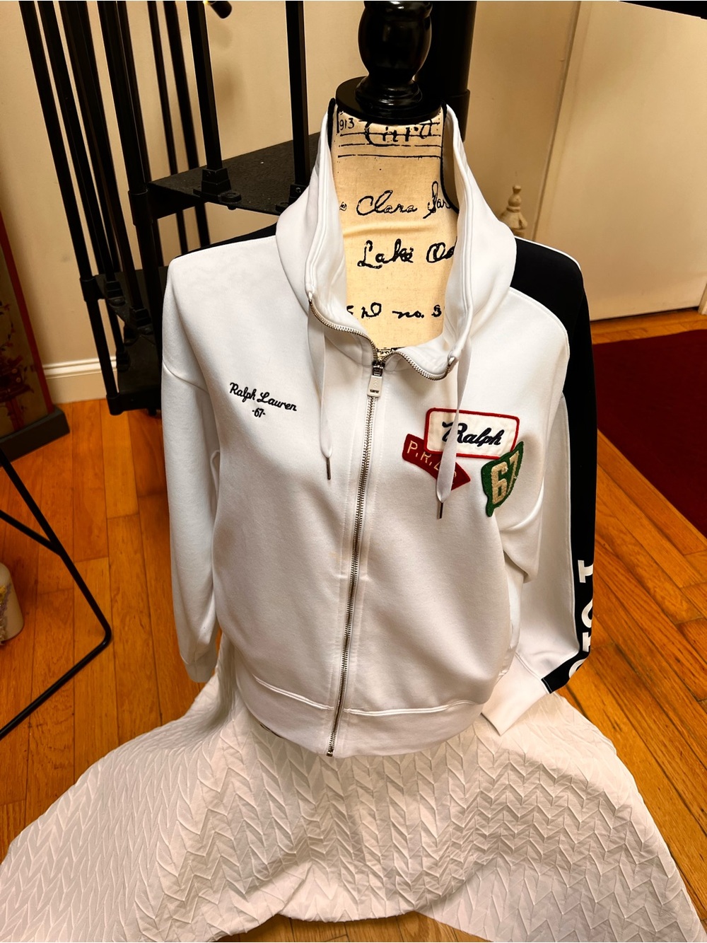 Ralph Lauren White Jacket with Black Sleeves and Green Patch